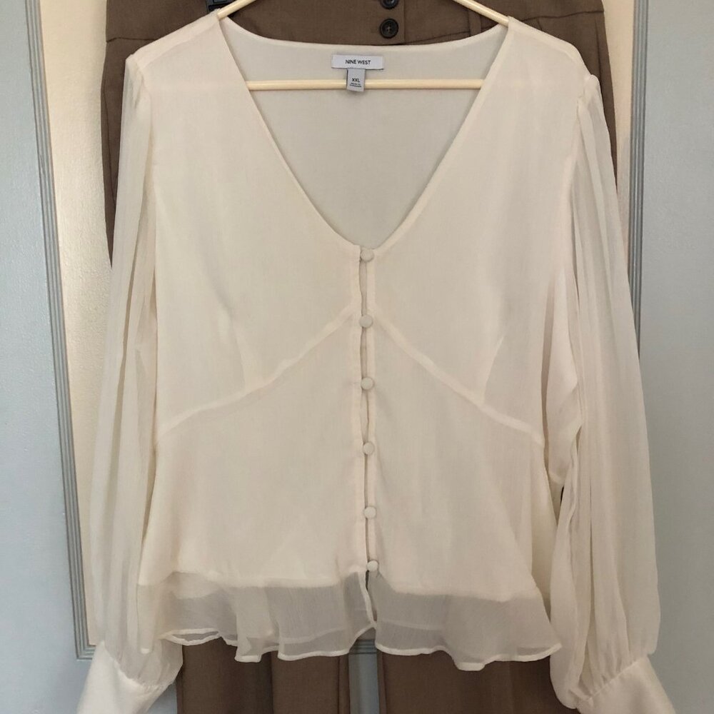 Nine West Ivory Sheer Lined blouse Size XXL